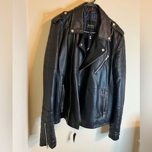 Barneys Originals quilted real leather zipped biker